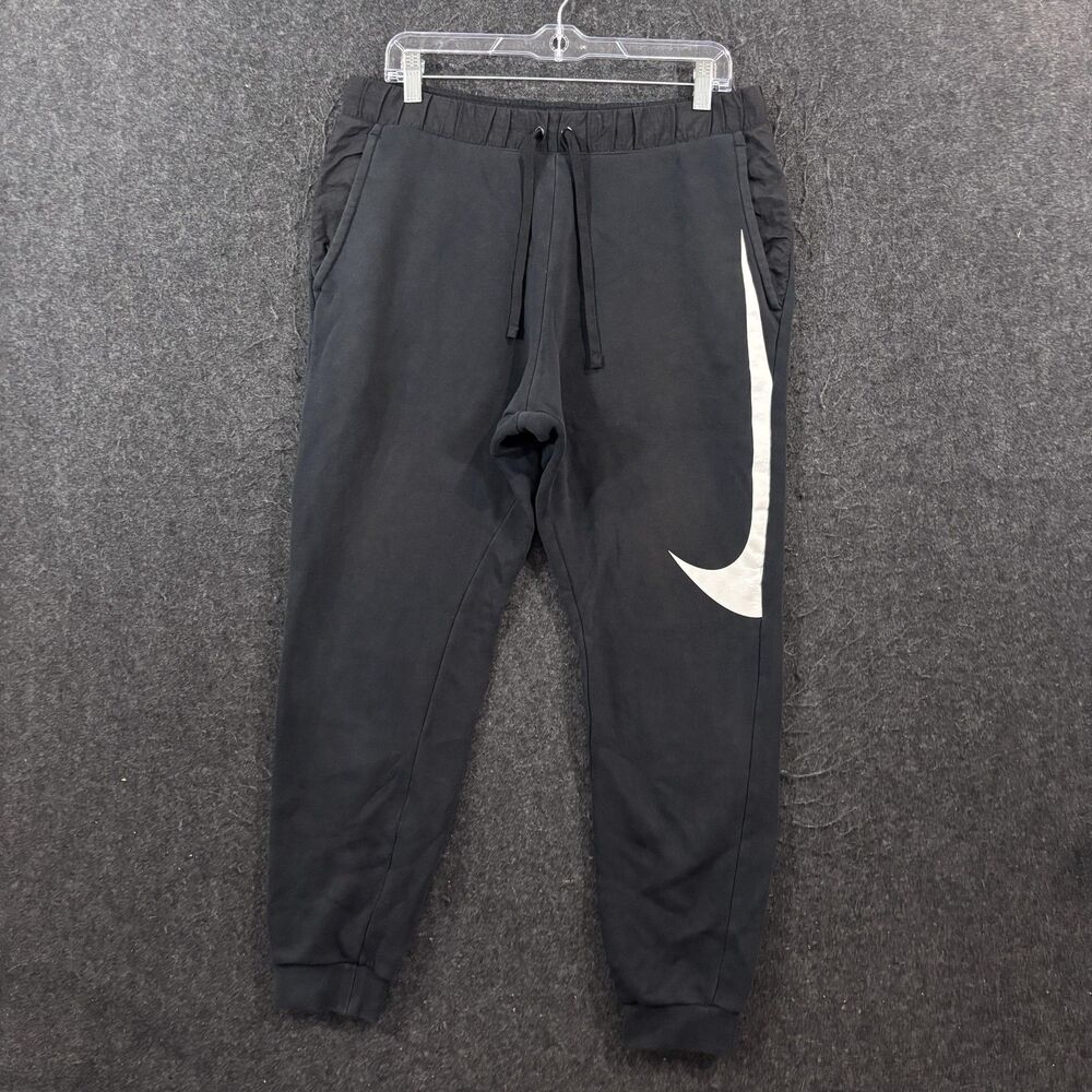 Nike Hybrid Joggers Men's Medium Black Fleece Sweatpants Big Swoosh Sweatpants